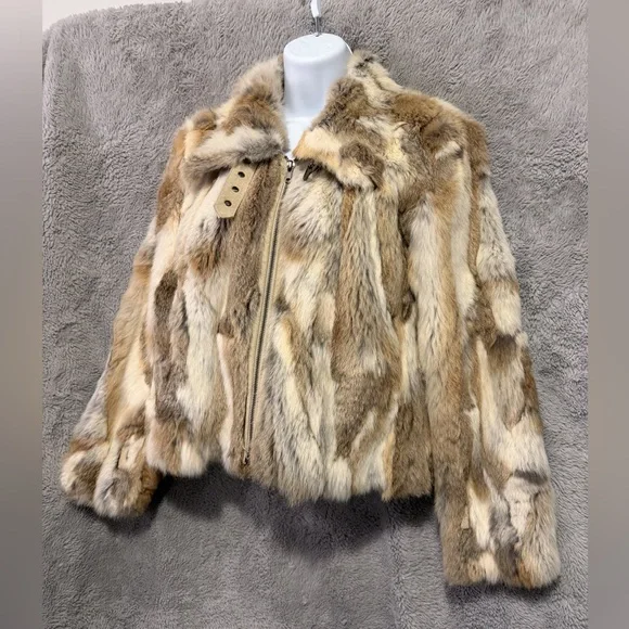 Beautiful Vintage Rabbit Hair Jacket Multicolor Fur Zip Up Womens Fits Small Y2K - Picture 10 of 10